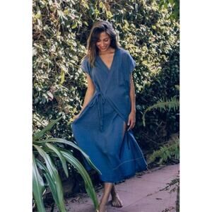 ODDBIRD Sz L Large Blue Aydin House Dress Wrap Midi NWT